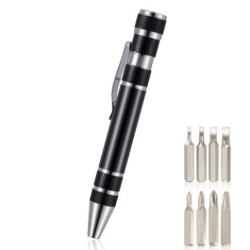 8 In 1 Multifunctional Mini Tool Pen Screwdriver Set - Black Aluminum - 1