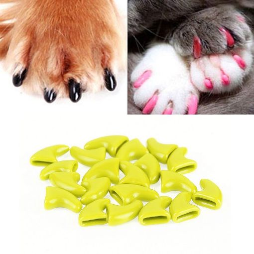 XS Yellow Silicone Cat Nail Caps - 20 PCS Soft Pet Claw Protectors - 1