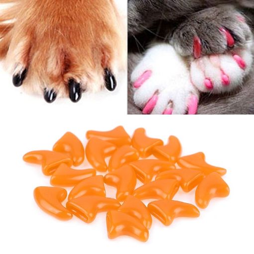 Silicone Cat Nail Caps - 20 PCS XS Orange - Soft Pet Claw Protectors - 1