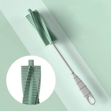 Green Silicone Baby Bottle Cleaning Brush with Long Handle, 360 Rotating - 1