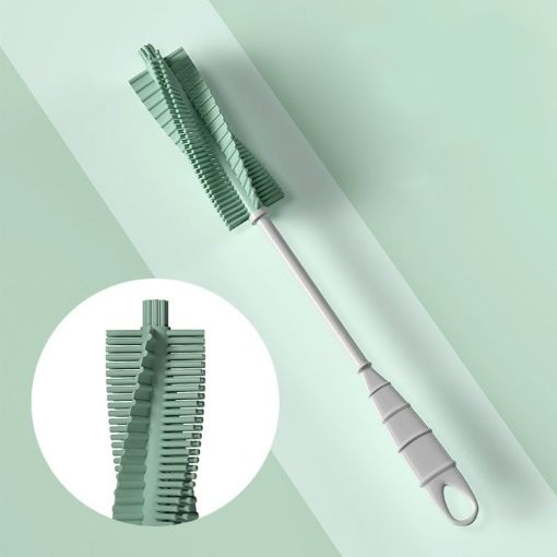 Green Silicone Baby Bottle Cleaning Brush with Long Handle, 360 Rotating - 1
