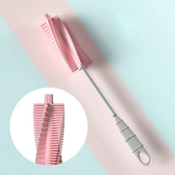 Silicone Baby Bottle Cleaning Brush 360 Rotating Long Handle - Pink - 1