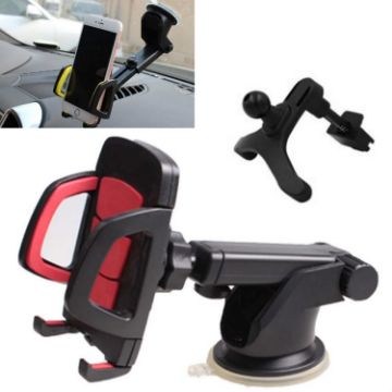 3 in 1 Red Car Phone Holder - Air Outlet & Suction Cup Mount - 1