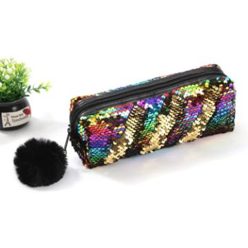 Reversible Sequin Pencil Case - Large School & Makeup Bag (Mixed+Gold) - 1