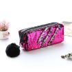 Reversible Sequin Pencil Case - Magenta+Silver, Large School Supplies Bag - 2