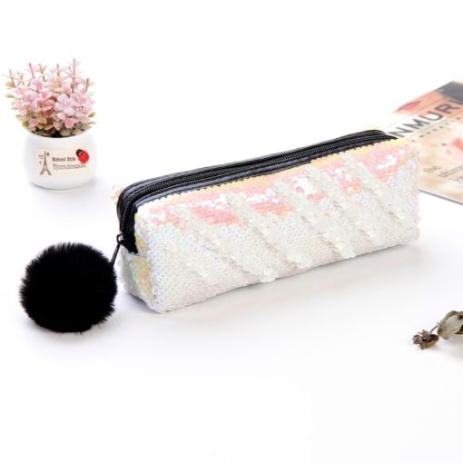 Reversible Sequin Pencil Case - Magic White+White, Large School Gift Bag - 1