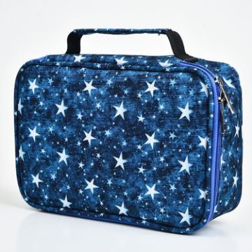 Large-Capacity Frosted Zipper Pencil Case - Blue Five-pointed Star - 1