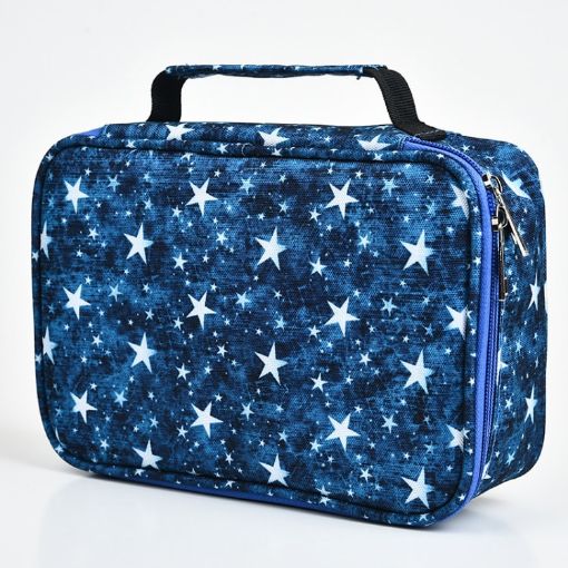 Large-Capacity Frosted Zipper Pencil Case - Blue Five-pointed Star - 1