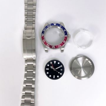 40MM Stainless Steel Case for ETA2836/Pearl 3804 GMT Watch (Blue Red) - 1