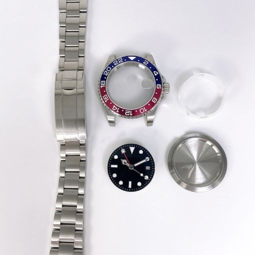 40MM Stainless Steel Case for ETA2836/Pearl 3804 GMT Watch (Blue Red) - 1