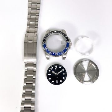 40MM Stainless Steel Case for ETA2836/Pearl 3804 GMT Watch (Black Blue) - 1