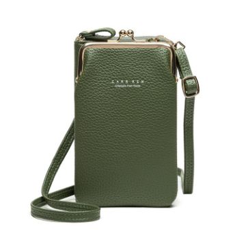 Ladies Green Mobile Phone Bag - H2107 Shoulder Messenger Pebbled Wallet - 1