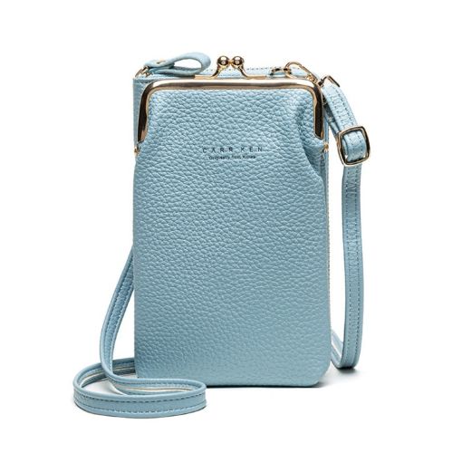 Ladies Mobile Phone Bag Shoulder Messenger Bag Wallet Light Blue H2107 - 1