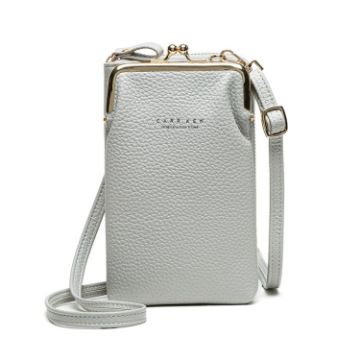 Gray H2107 Ladies Mobile Phone Shoulder Bag Pebbled Zipper Wallet - 1