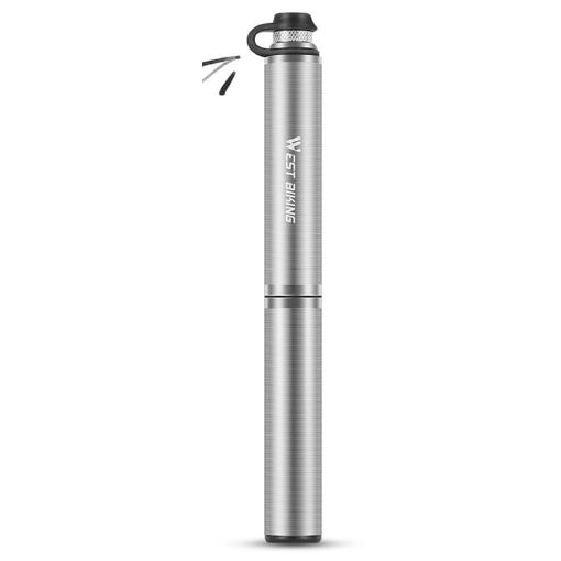 West Biking Portable High Pressure Bicycle Pump - Silver, Mountain & Road - 1