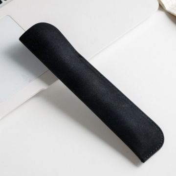 Black Leather Pencil Bag - Simple Portable PU Stationery Protective Shell - 1