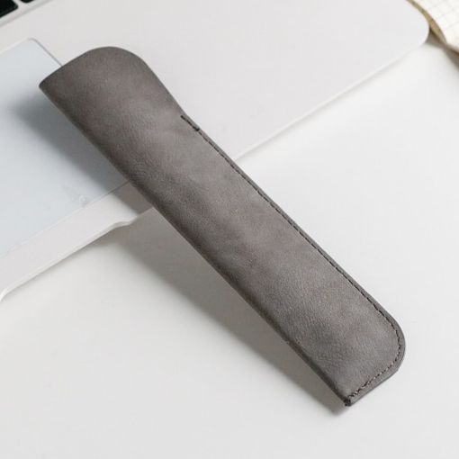 Gray Leather Pencil Bag - Simple Portable PU Stationery Protective Shell - 1