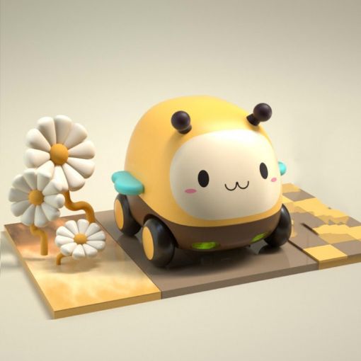 Cute Bee Pull Back Car Toy - Cartoon Pet Mini Puzzle Inertia for Kids - 1