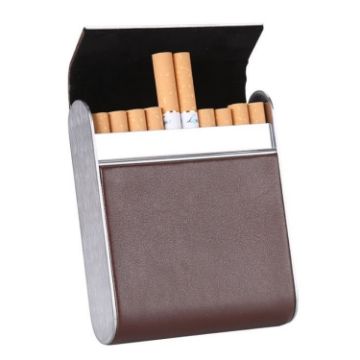 Men's Coffee Leather Cigarette Case with Metal Fiber & Magnetic Buckle - 1