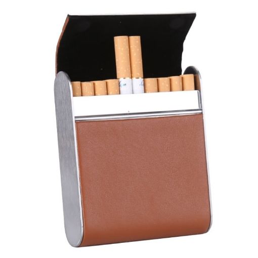 Men's Leather Cigarette Case with Magnetic Buckle - Brown/Apricot - 1