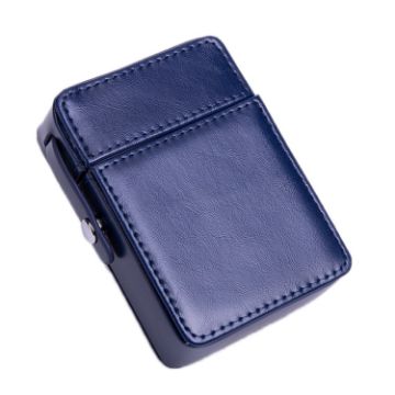 Men's Blue PU Leather Retro Lighter Cigarette Box - 1
