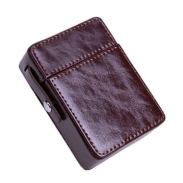 Men's Brown PU Leather Retro Lighter Cigarette Box - 1