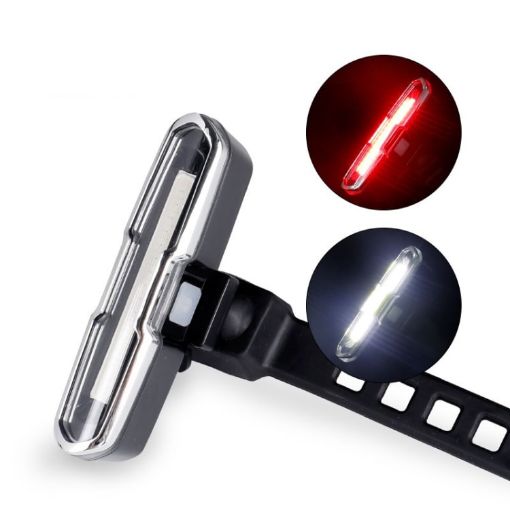 USB Charging Bicycle Light - LED Warning Tail Light, Red/White, 7505B - 1