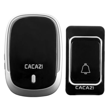 CACAZI Smart Waterproof Wireless Doorbell Pager, UK Plug, Black - 1