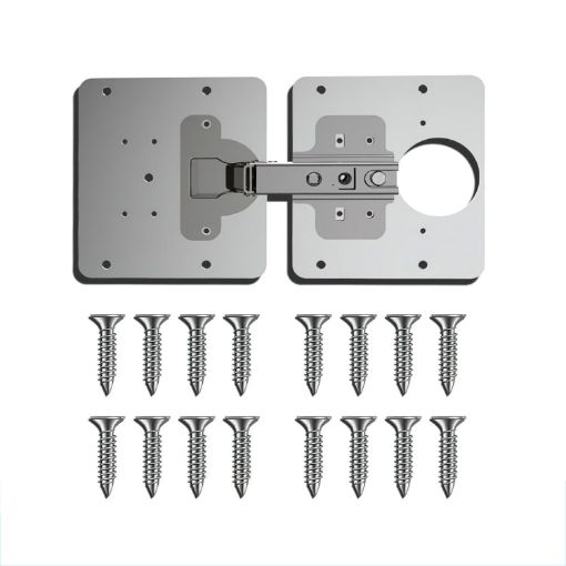 Stainless Steel Hinge Repair Kit: 2 Plates, Hinge & 16 Screws, 2 Sets - 1