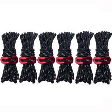 Luminous Tent Wind Rope 4m x 6 Rolls with Figure 8 Buckle - Black - 1