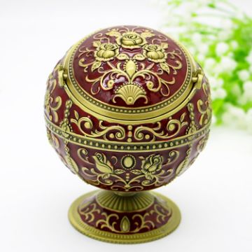 Wine Red Rose Metal Globe Ashtray with Lid - Holiday Gift Decor - 1