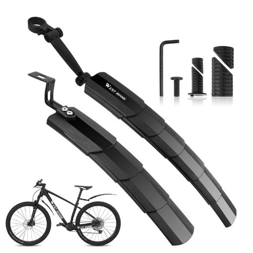 WEST BIKING Mountain Bike Folding Mudguards - Retractable, Black - 1