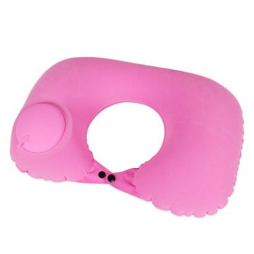 Inflatable U-Shaped Neck Pillow - Flocked Rose Red Travel Cushion - 1
