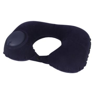 Inflatable U-Shaped Neck Pillow - Dark Blue, Travel Flocked U009-05 - 1