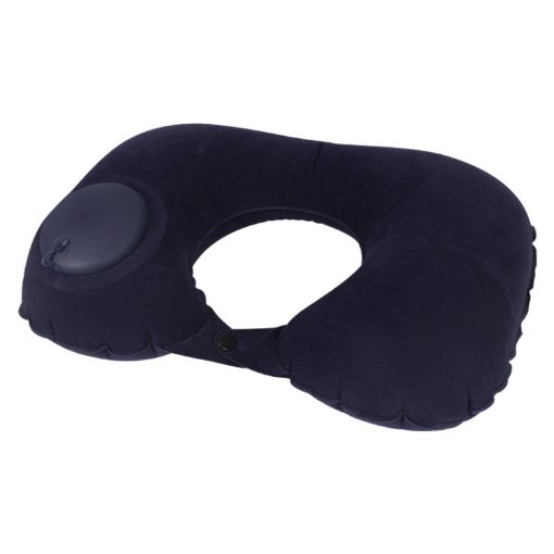 Inflatable U-Shaped Neck Pillow - Dark Blue, Travel Flocked U009-05 - 1