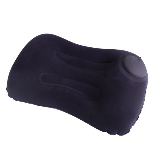 Inflatable U-Shaped Neck Pillow - Flocked Navy Blue Travel Cushion - 1