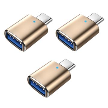 USB 3.0 Female to USB-C Male OTG Adapter 3-Pack with Light (Gold) - 1