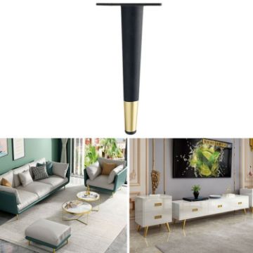 Cone Round Tube Furniture Support Legs - Straight Cone 12cm (Black Gold) - 1