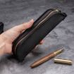Vintage Handmade Genuine Leather Zipper Pencil Case Brown W-T18 - 6