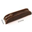 Vintage Handmade Genuine Leather Zipper Pencil Case - Wine Red W-T18 - 3