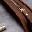 Vintage Handmade Genuine Leather Zipper Pencil Case - Blue W-T18 - 4