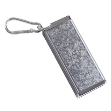 Silver Engraved Flower Portable Cigarette Case with Lid Sealed Ashtray - 1