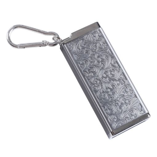 Silver Engraved Flower Portable Cigarette Case with Lid Sealed Ashtray - 1