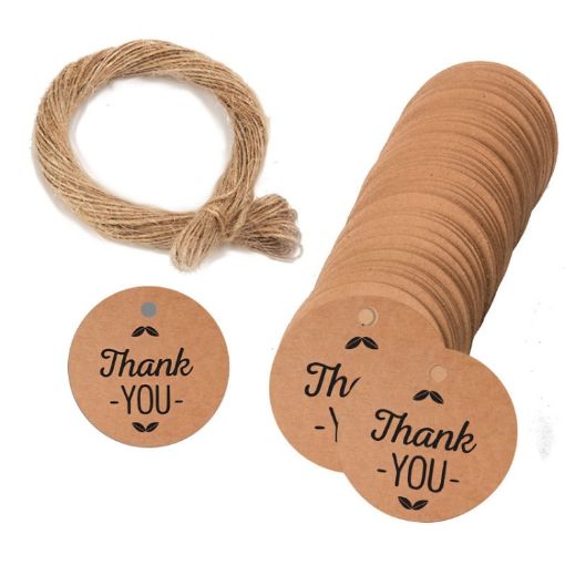 Kraft Paper Gift Tags 100pcs with 20m Hemp Rope (L-05) - 1