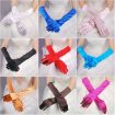Royal Blue Satin Long Vintage Bride Wedding Dress Gloves Sunscreen - 2