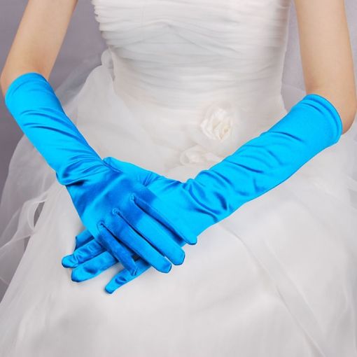 Lake Blue Satin Long Vintage Wedding Gloves - 1 Pair Bride Sunscreen - 1
