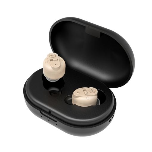 Skin Color Hearing Aid Amplifier with Black Charging Bin - Double Machine - 1