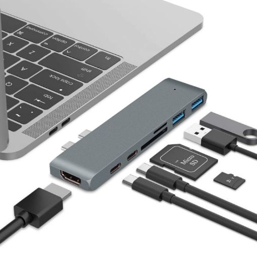 7-in-1 100W USB 3.1 Hub with 4K HDMI, Card Reader, 20V PD Converter (Gray) - 1