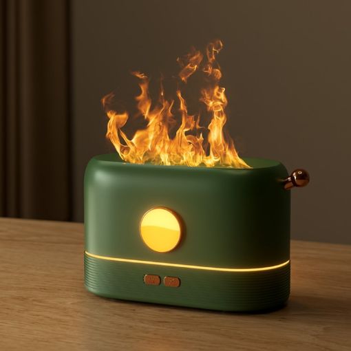 JF801 Desktop Flame Aroma Diffuser Humidifier - Monochrome Light-Green - 1