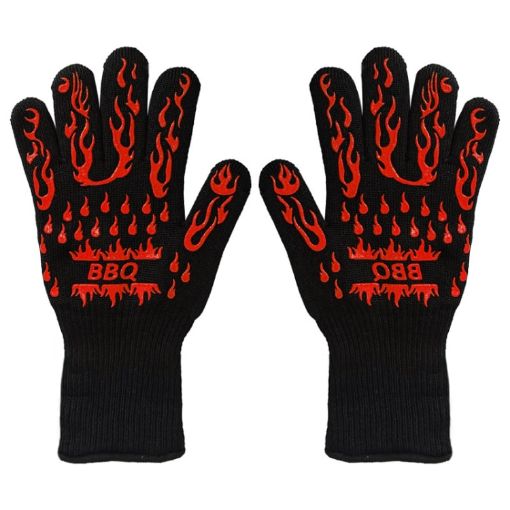 Silicone BBQ Gloves - High Temp Resistant, Anti-Scalding (Flame Red) - 1